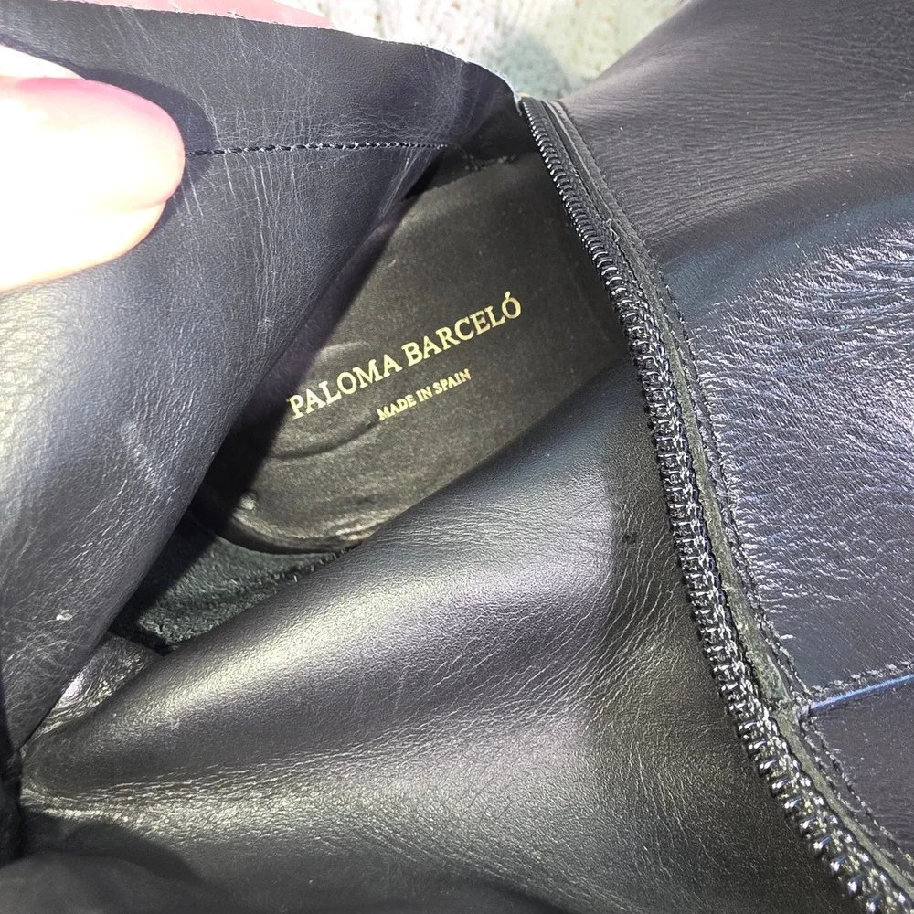 Paloma Barcelo 2 Platform‎ Wedge Knee High Boots Black Leather Womens 40 9-9.5